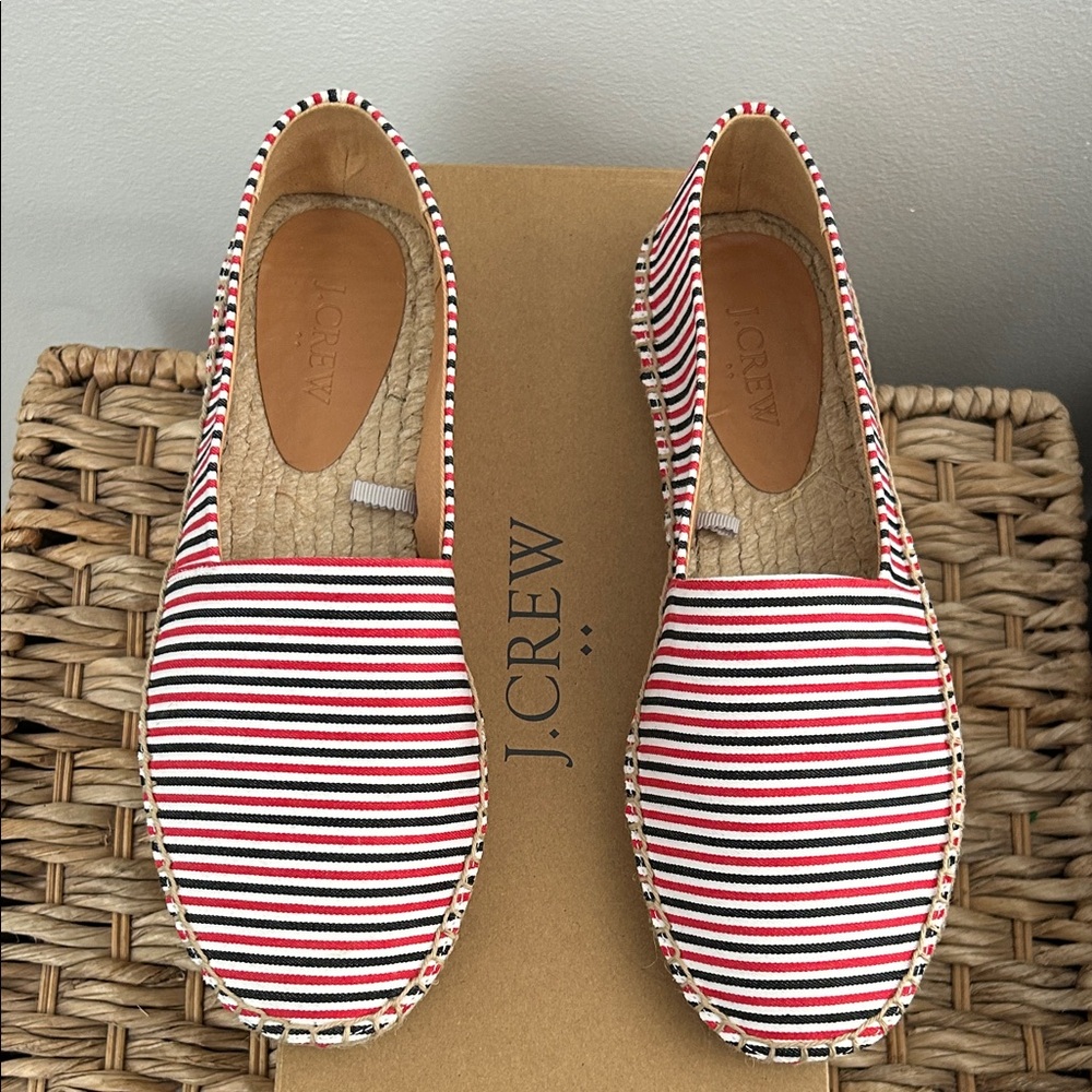J. Crew NWT Red White Navy Striped Espadrille Slip-Ons